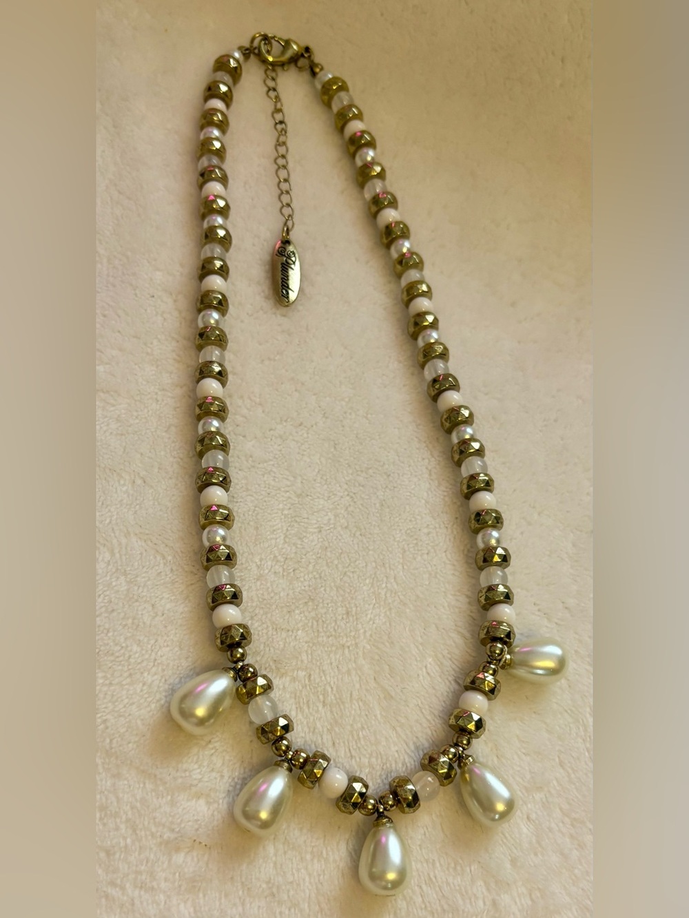 Plunder Pearl Drop Necklace with Gold Beads